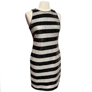 Eliza J Reversible Striped Color Changing Sleeveless Sequined Mini Dress 2 NWT